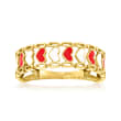 Red and White Enamel Heart Ring in 14kt Yellow Gold
