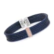 ALOR &quot;Classique&quot; Blue Stainless Steel Cable Cuff Bracelet with .19 ct. t.w. Diamonds and 18kt Rose Gold