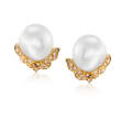 C. 1980 Vintage 14-15mm Cultured South Sea Pearl and .50 ct. t.w. Diamond Earrings in 14kt Yellow Gold