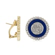 C. 1980 Vintage Lapis and 2.29 ct. t.w. Diamond Clip-On Earrings in 18kt Yellow Gold