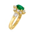 C. 1980 Vintage .95 Carat Emerald and 1.05 ct. t.w. Diamond Ring in 18kt Yellow Gold