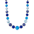 Italian Blue Murano Bead Necklace in Sterling Silver