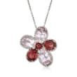 29.10 ct. t.w. Kunzite and Pink Tourmaline Floral Pin Pendant Necklace with Diamonds in 18kt White Gold