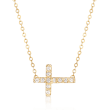 Italian Sideways Cross Pendant Necklace with CZ Accents in 14kt Yellow Gold