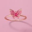 .20 ct. t.w. Pink Sapphire and .10 ct. t.w. Ruby Butterfly in 14kt Rose Gold