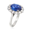 C. 2000 Vintage 5.69 Carat Sapphire and 1.60 ct. t.w. Diamond Ring in 18kt White Gold