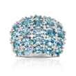 5.20 ct. t.w. Aquamarine and .36 ct. t.w. Diamond Multi-Row Ring in Sterling Silver