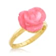 Carved Pink Coral Rose Ring in 14kt Gold Over Sterling