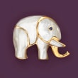 Carved Mother-Of-Pearl Elephant Pin with Sapphire Accent and 14kt Yellow Gold