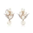 C. 1970 Vintage Cultured Pearl and .35 ct. t.w. Diamond Drop Earrings in 14kt White Gold