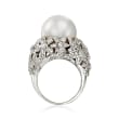 C. 1990 Vintage 14mm Cultured Pearl and 2.20 ct. t.w. Diamond Ring in 18kt White Gold