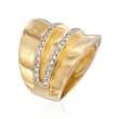 .46 ct. t.w. CZ Striped Wide-Style Ring in 14kt Yellow Gold Over Sterling