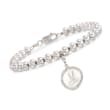 Sterling Silver Bead Bracelet with .10 ct. t.w. Diamond Single Initial Charm