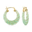 Carved Jade Hoop Earrings with 14kt Yellow Gold