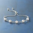 7-7.5mm Cultured Pearl and Sterling Silver Bead Station Bolo Bracelet
