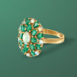 Australian Opal and 2.20 ct. t.w. Emerald Cluster Ring in 14kt Yellow Gold