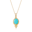 Turquoise Roped-Edge Pendant Necklace in 14kt Yellow Gold