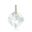 18.00 Carat Cushion-Cut Green Prasiolite Pendant with Diamond Accents in 14kt Yellow Gold