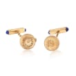 C. 1960 Vintage Lucien Piccard 14kt Yellow Gold Watch Cuff Links With Lapis and Synthetic Sapphire Accents