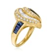 C. 1980 Vintage 1.22 ct. t.w. Sapphire and .98 ct. t.w. Diamond Swirl Ring in 18kt Yellow Gold