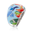 Belle Etoile &quot;Hummingbird&quot; Multicolored Enamel Ring with CZ Accents in Sterling Silver