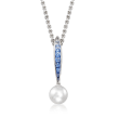 Mikimoto &quot;Ocean&quot; 8mm A+ Akoya Pearl and .56 ct. t.w. Sapphire Pendant Necklace in 18kt White Gold