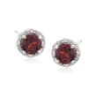 2.00 ct. t.w. Round Garnet Stud Earrings with Diamond Accents in Sterling Silver