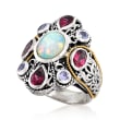 Opal and 2.30 ct. t.w. Multi-Gemstone Bali-Style Cluster Ring in Sterling Silver and 18kt Gold Over Sterling