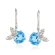 4.90 ct. t.w. Blue Topaz and .21 ct. t.w. Diamond Butterfly Drop Earrings in 14kt White Gold