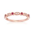 Henri Daussi .18 ct. t.w. Diamond and Ruby Wedding Ring in 14kt Rose Gold