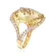 25 Carat Lemon Quartz and 2.00 ct. t.w. White Topaz Ring in 18kt Yellow Gold Over Sterling