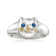 Sterling Silver Cat Ring with 18kt Gold Over Sterling and London Blue Topaz Accents