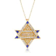 C. 1990 Vintage 3.30 ct. t.w. Diamond and Lapis Star of David Pin/Pendant Necklace in 18kt Yellow Gold