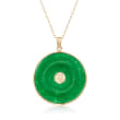 Green Jade &quot;Good Luck&quot; Pendant Necklace in 14kt Yellow Gold