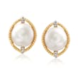 Mabe Pearl Earrings with Diamond Accents in 14kt Yellow Gold