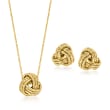 Italian 14kt Yellow Gold Love Knot Jewelry Set: Necklace and Stud Earrings