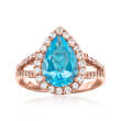 Le Vian 3.00 Carat Ocean Blue Topaz Ring with .60 ct. t.w. White Sapphires in 14kt Strawberry Gold