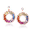 Simulated Sapphire and 1.30 ct. t.w. CZ Rainbow Drop Earrings in 18kt Rose Gold Over Sterling