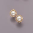 10.5-11mm Cultured Mabe Pearl Earrings with Diamond Accents in 14kt Yellow Gold