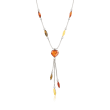 Tonal Amber Heart Drop Y-Necklace in Sterling Silver