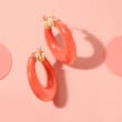 Simulated Coral Hoop Earrings in 14kt Yellow Gold