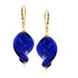 Italian Blue Murano Glass Bead Drop Earrings in 18kt Gold Over Sterling