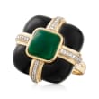 Black and Green Agate Ring with Diamonds in 18kt Yellow Gold Over Sterling