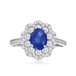 C. 1990 Vintage 1.00 Carat Sapphire and .69 ct. t.w. Diamond Cocktail Ring in Platinum