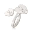 Italian Sterling Silver Two-Initial Double Heart Bypass Ring