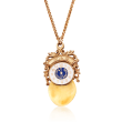 C. 1940 Vintage .25 Carat Diamond and Bone Elks Lodge Pendant Necklace in 14kt Yellow Gold