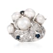 5-8mm Cultured Pearl and .20 ct. t.w. Sapphire Ring with Diamonds in Sterling Silver