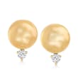 10-10.5mm Golden Cultured South Sea Pearl Earrings with .20 ct. t.w. Diamonds in 14kt Yellow Gold