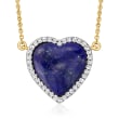 Lapis Heart Necklace with .60 ct. t.w. White Zircon in 18kt Gold Over Sterling