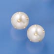 14mm Cultured Pearl and .16 ct. t.w. Diamond Stud Earrings in 14kt Yellow Gold